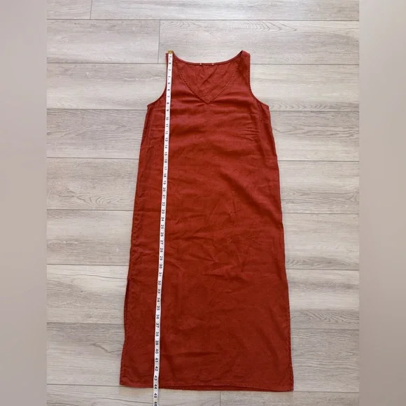 Madewell Linen Blend Midi Tank Dress Sz XS Sleeveless VNeck Rust Light Airy Boho - Picture 9 of 14
